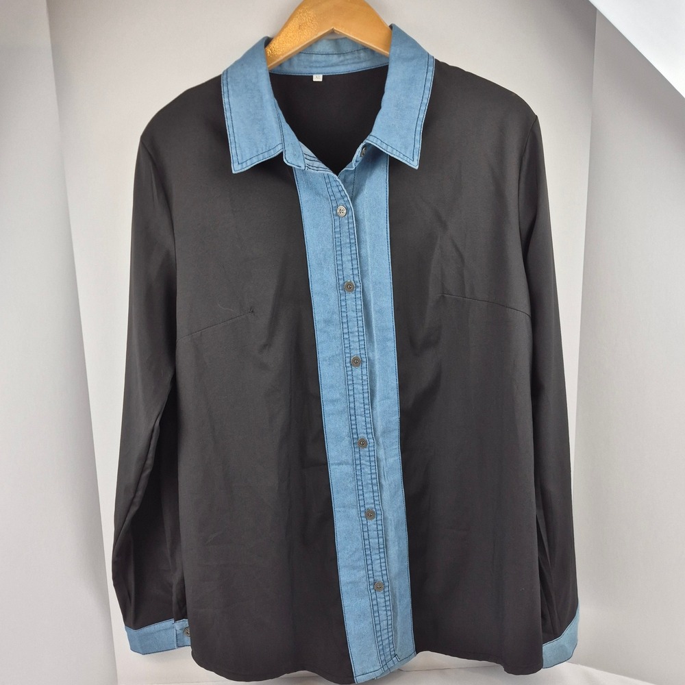 Layered Look Shirt XL Two-Tone Chambray Button‎ Front Minimalist Utility Top